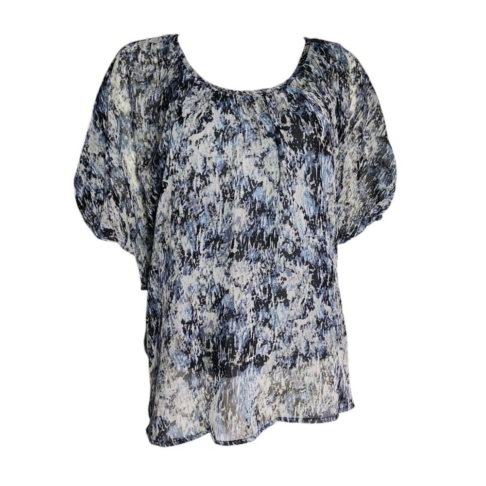 PLEIONE Blue Gray Black Abstract Lined‎ Dolman Top Womens Size M Medium